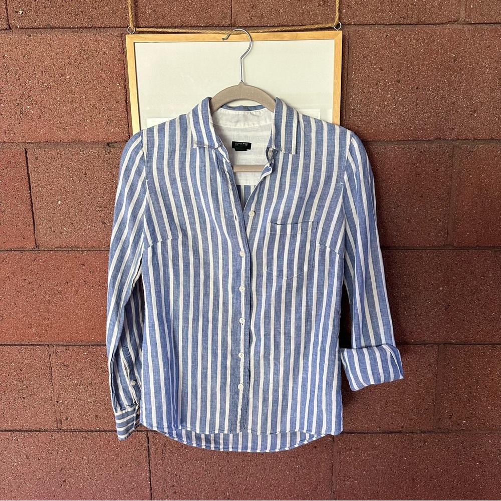100% linen J. Crew striped button down shirt